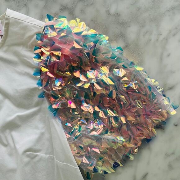 Neubyrne Ladies Sequin Puff Sleeve Blouse Size Small Cotton Party Fancy Shimmer - Picture 2 of 5